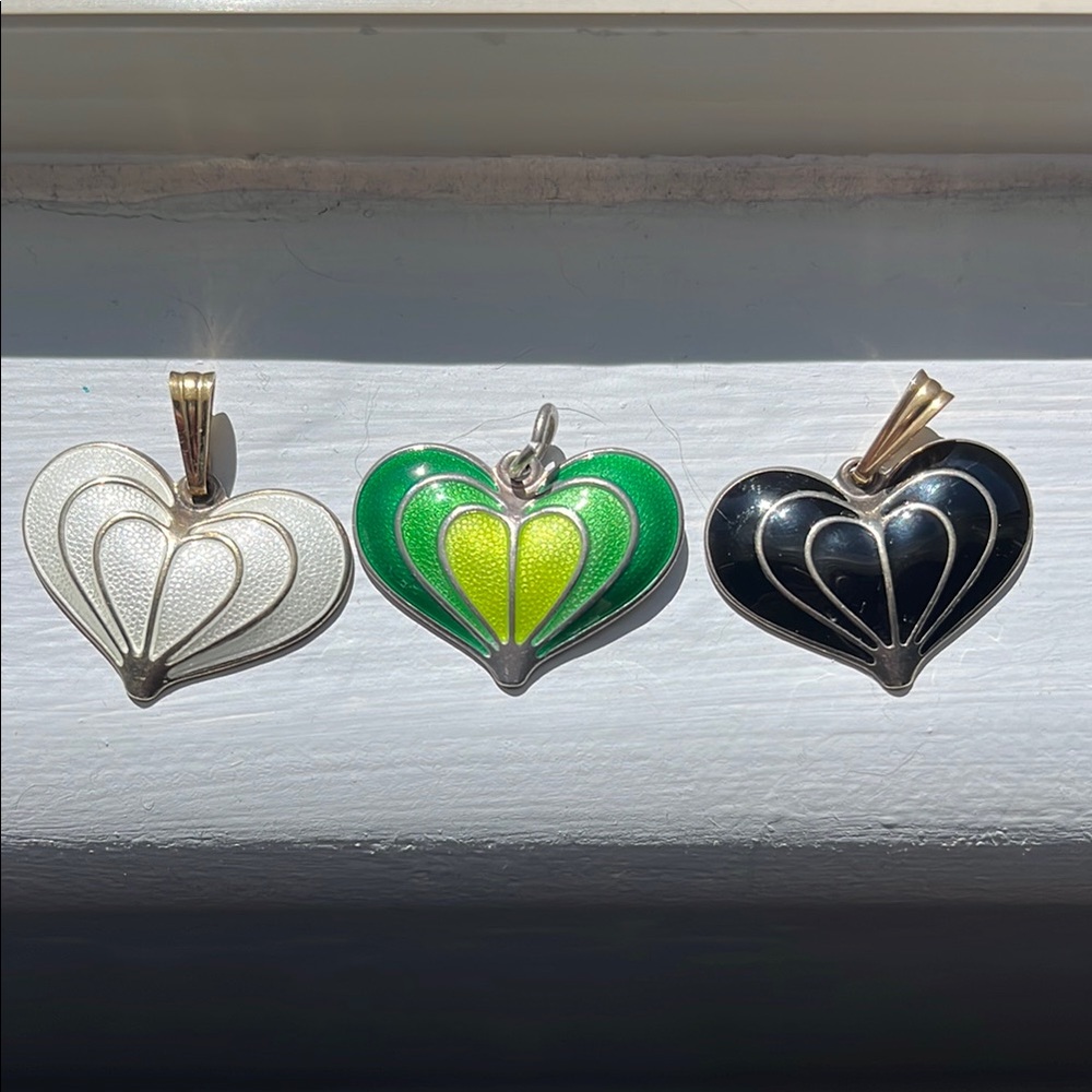 Artist David Andersen (Norway) Heart Pendant in Silver, Green, and Black